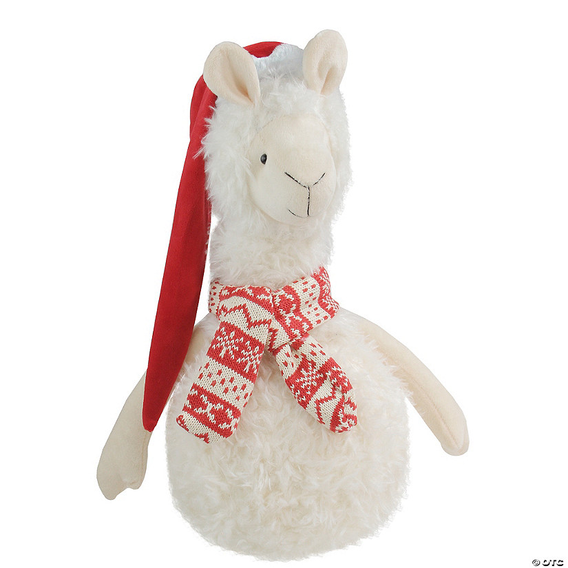 Northlight - 17.75" White Llama with Red Santa Hat Christmas Table Top Decoration Image