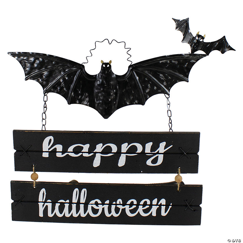 Northlight 17 Black Bat and Happy Halloween Metal Hanging Sign Wall Decor Image