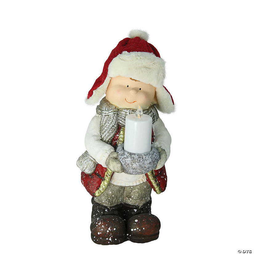 Northlight - 17" Boy in Winter Ski Hat Holding Candle Christmas Figurine Image