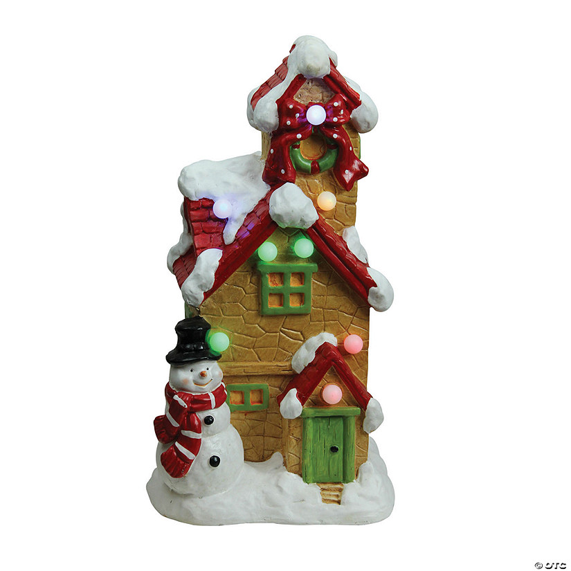 Northlight - 17" Brown and Red LED Lighted Snow Covered Cottage Musical Christmas Tabletop Decor Image