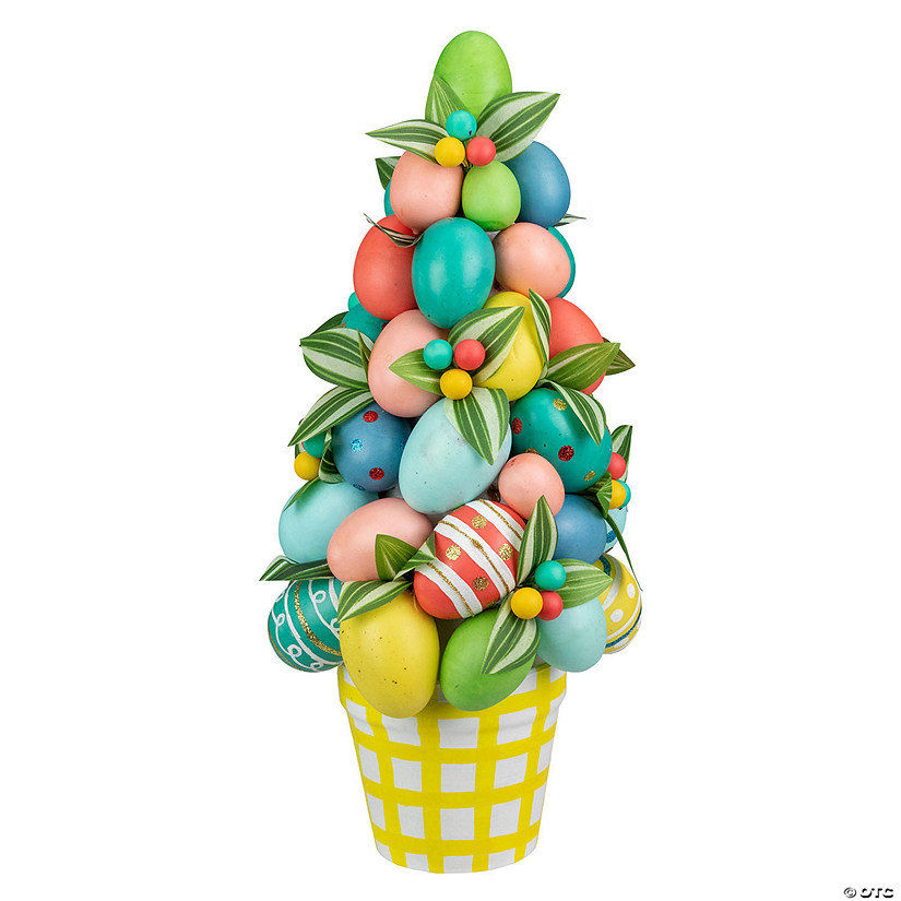 Northlight 17" colorful easter egg tree in yellow gingham pot Image