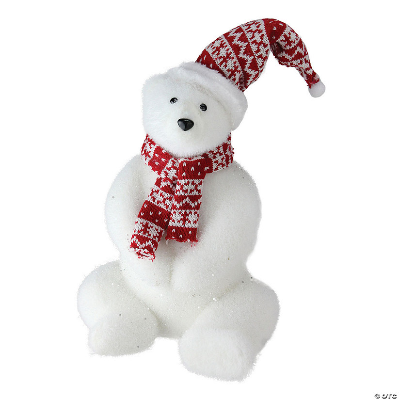 Northlight - 17" Glitter Polar Bear in Nordic Hat and Scarf Christmas Decor Image