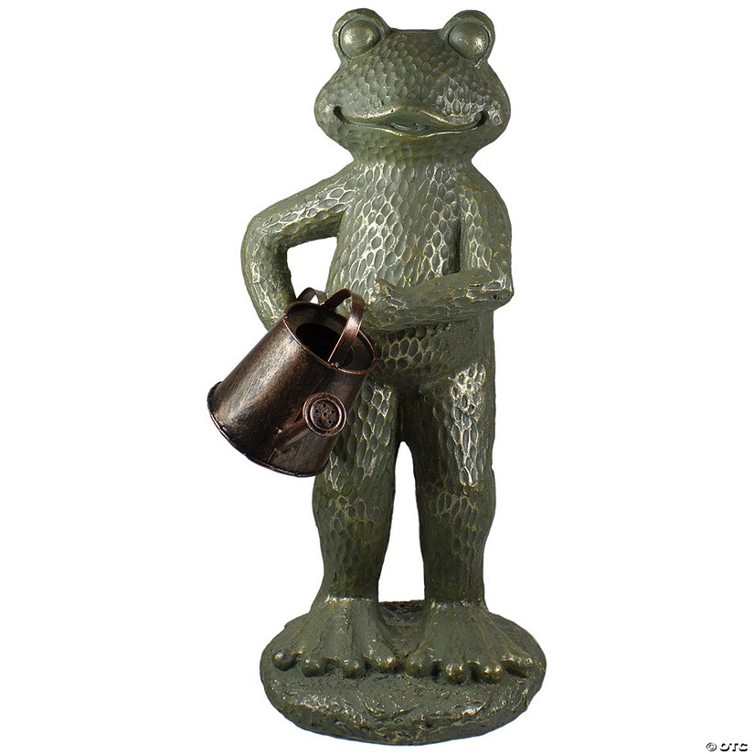 Northlight 17" Gold Verdigris Frog with Watering Can Outdoor Garden Statue Image