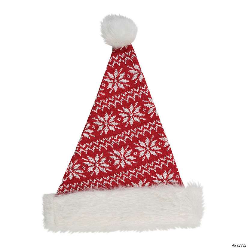 Northlight 17" Red and White Nordic Snowflake and Striped Santa Hat With Pom Pom Image