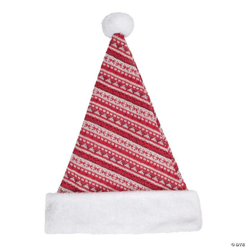 Northlight 17" Red and White Nordic Striped Santa Hat With Pom Pom Image