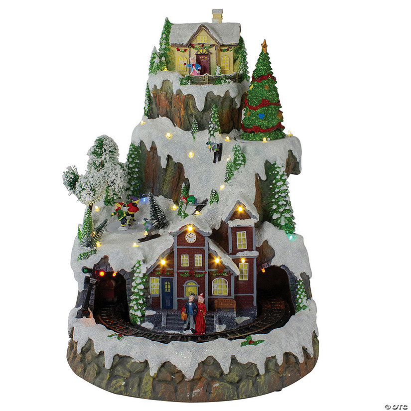 Northlight - 17" White LED Lighted and Animated Christmas Village with Moving Train Image