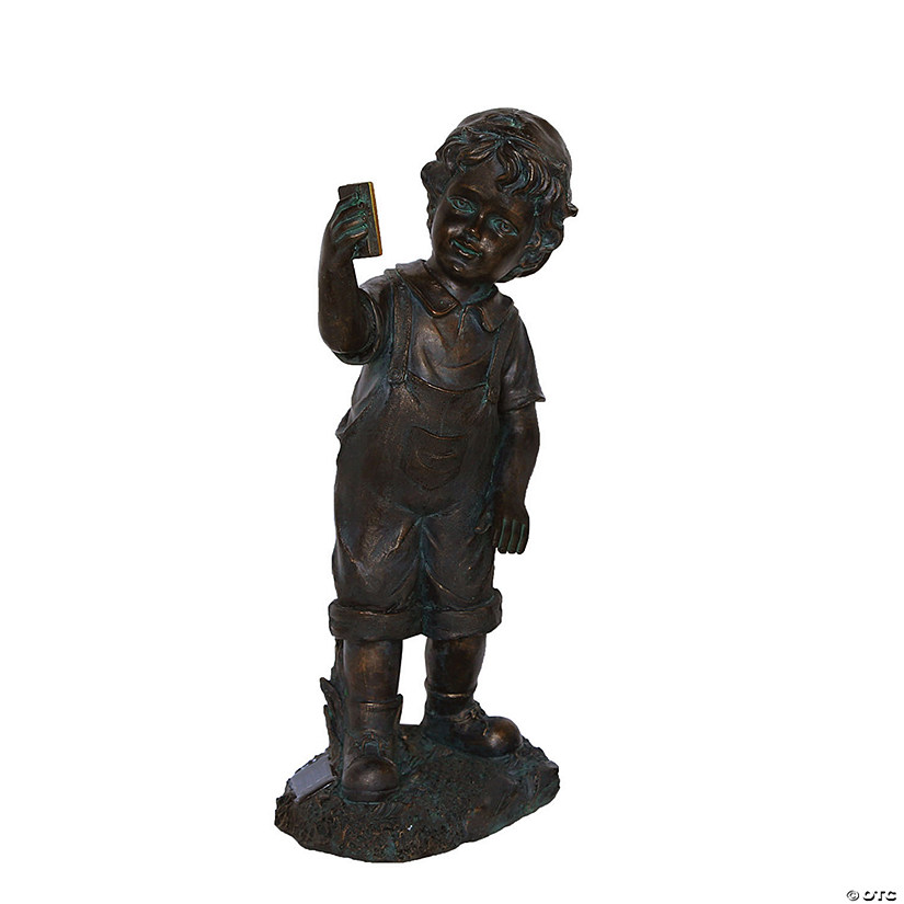 Northlight 18" Black & Bronze Boy with Cell Phone Solar Powered Outdoor Garden Statue Image