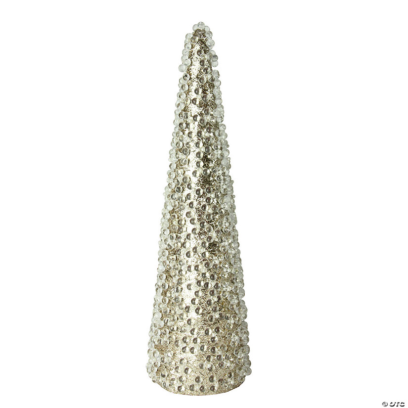 Northlight 18" Clear Beads and Gold Glitter Christmas Cone Tree Image