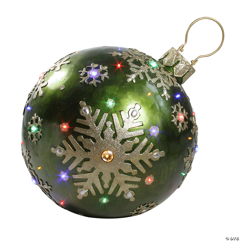 Northlight 18" LED Lighted Green Jeweled Commercial Grade Christmas Ball Ornament with Snowflake Image