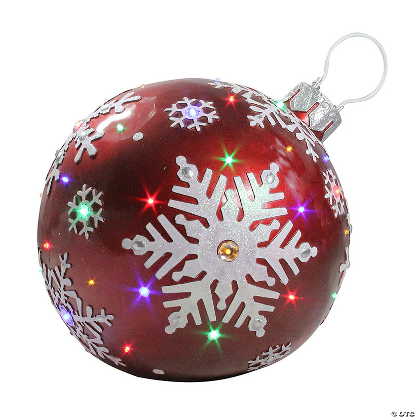 Northlight 18" LED lighted Red Jeweled Commercial Grade Christmas Ball Ornament with Snowflake Image