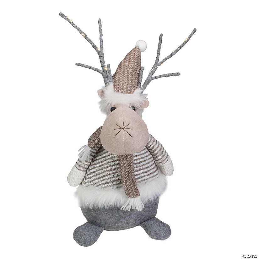 Northlight 18" LED Pre-Lit Brown and Gray Knit Reindeer Christmas Figure Image