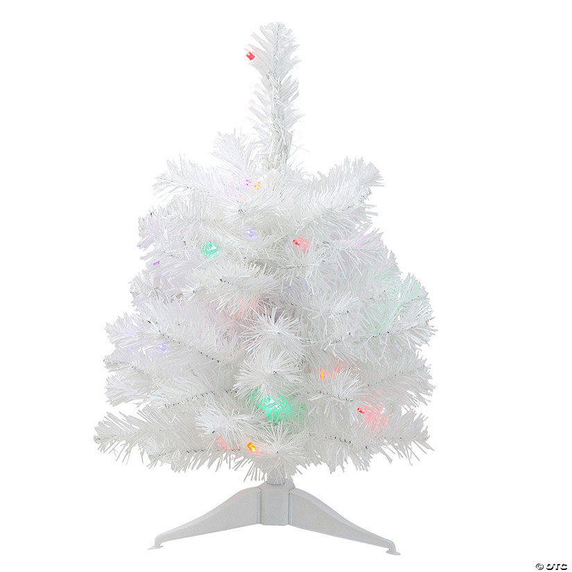 Northlight 18" Pre-Lit Snow White Artificial Christmas Tree - Multicolor Lights Image
