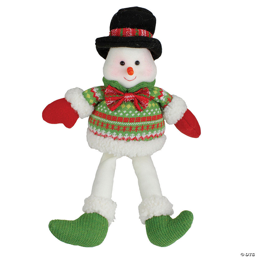 Northlight 18" Red and Green Sitting Smiling Snowman Christmas Figure Image