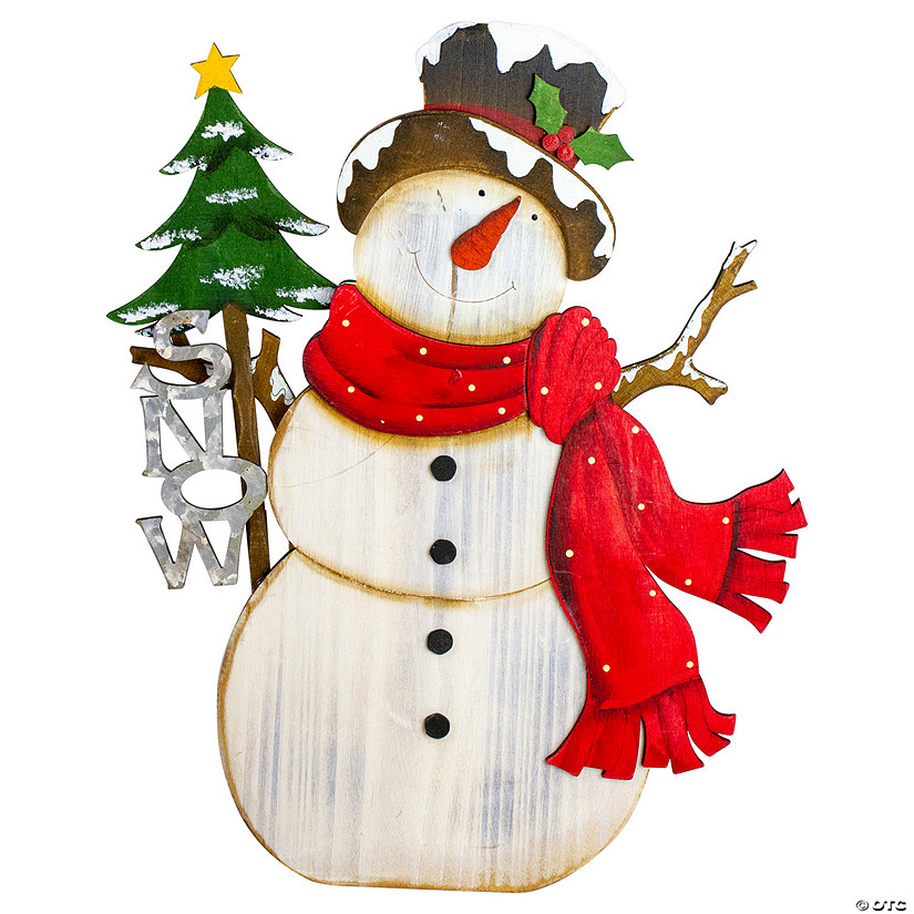 Northlight 18" Snowman with 'Snow' Sign Wooden Christmas Decoration Image