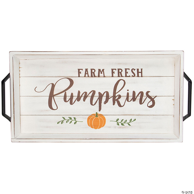 Northlight 18" White "Farm Fresh Pumpkins" Thanksgiving Wooden Tray Image
