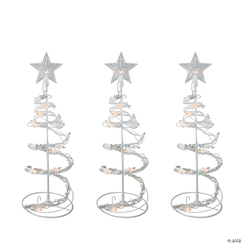 Northlight - 18" White Pre-Lit Spiral Cone Walkway Outdoor Christmas Tree Decorations, Set of 3 Image