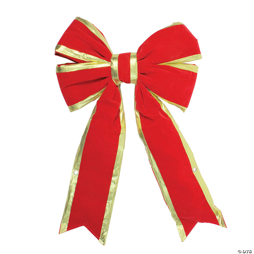 Northlight - 18" x 28" Giant Red 3D 4-Loop Velveteen Christmas Bow with Gold Trim Image