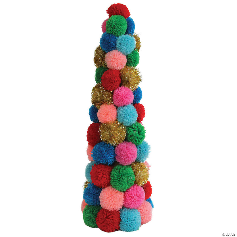 Northlight - 19.25" Multi-Color Bohemian Wool Pom Pom Christmas Cone Tree Image