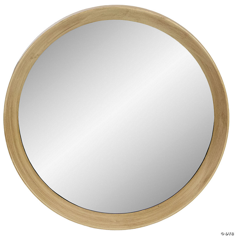 Northlight 19.75" Golden Brown Round Wall Mirror with Wooden Finish Image