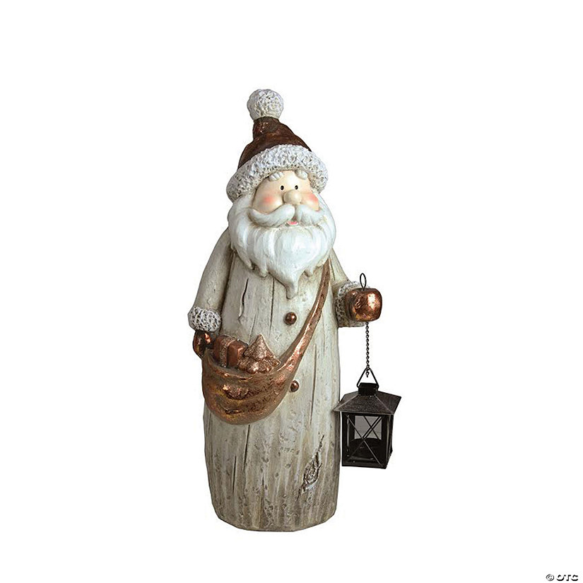 Northlight - 19.75" Ivory Santa with Tea Light Candle Lantern and Shoulder Bag Christmas Figurine Image