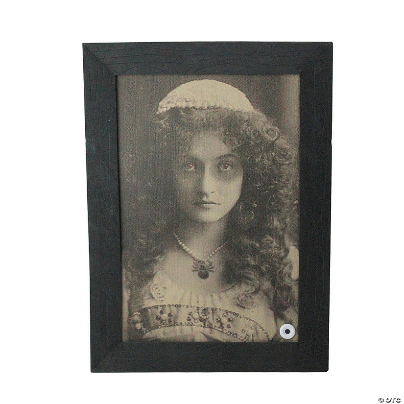 Northlight 19" Black and White Young Lady Animated Vintage Frame Halloween Wall Decor Image