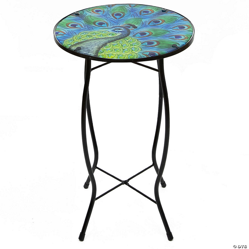 Northlight 19" Blue and Green Peacock Glass Patio Side Table Image