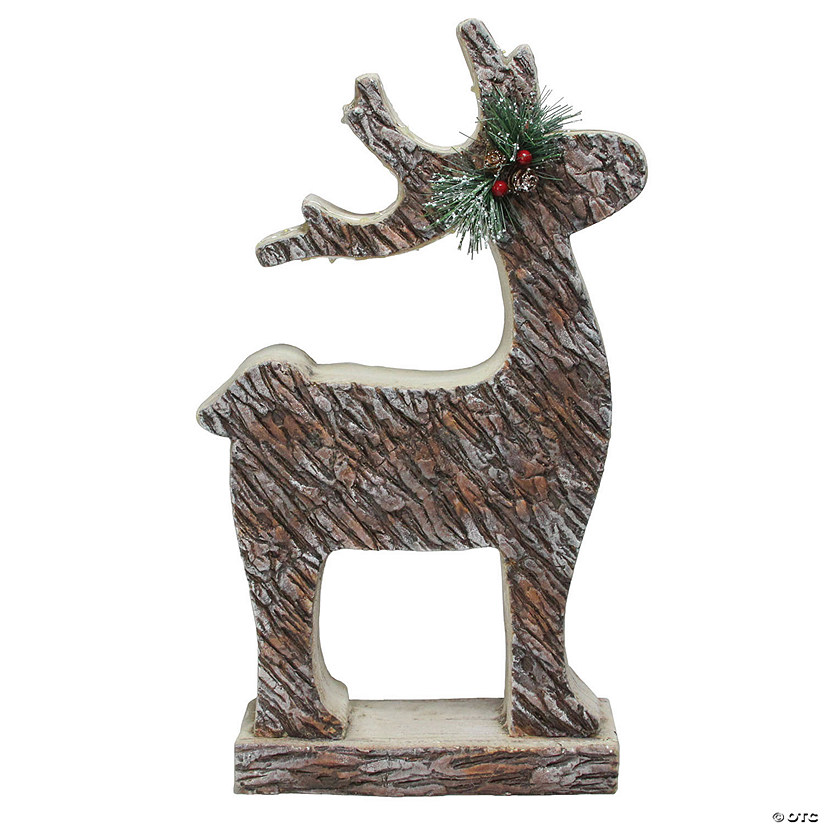 Northlight - 19" Brown and Silver Wood Look Deer Statue Christmas Decor Image