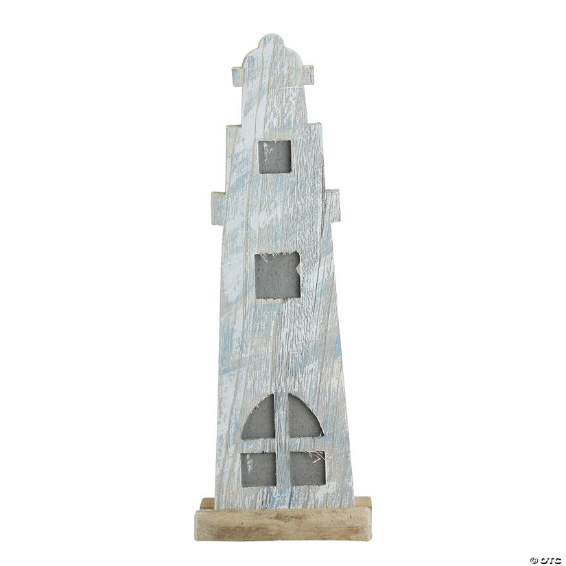 Northlight 19" Distressed Finished White and Blue Nautical Lighthouse Tabletop Decoration Image