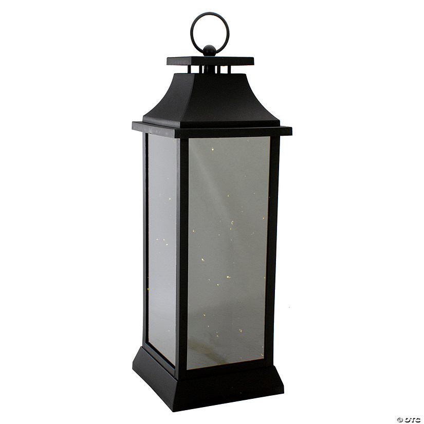 Northlight 19-Inch LED Battery Operated Black Mirrored Lantern Warm White Flickering Lights Image