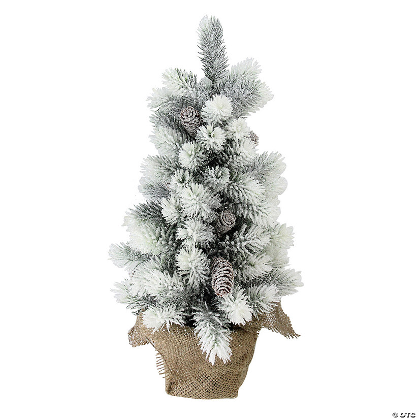Northlight 19" Potted Slim Flocked Mini Pine Artificial Christmas Tree in Burlap Base - Unlit Image