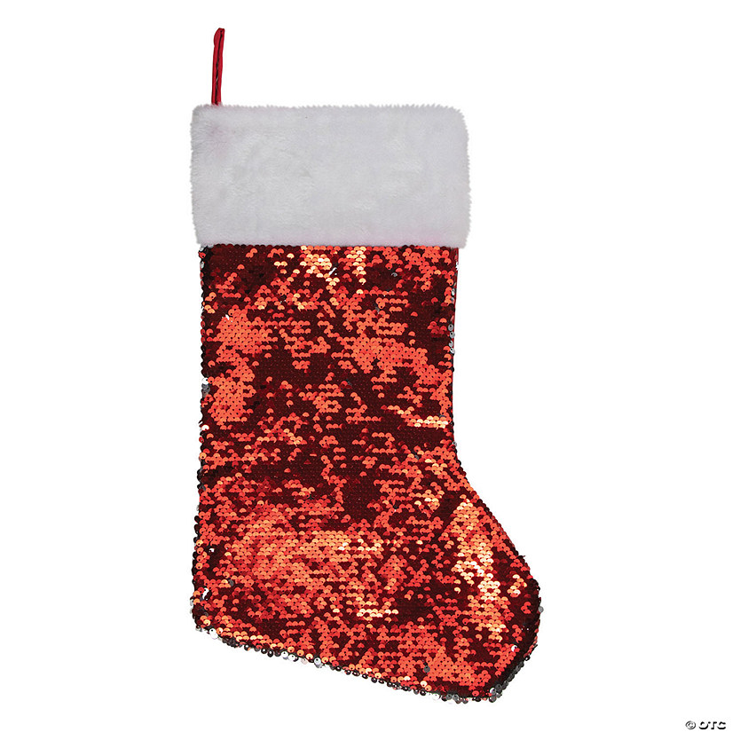 Northlight 19" Red Sequin Christmas Stocking With White Faux Fur Cuff Image
