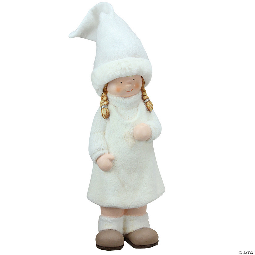 Northlight 19" White and Beige Winter Girl with Tall Hat Christmas Table Top Figure Image