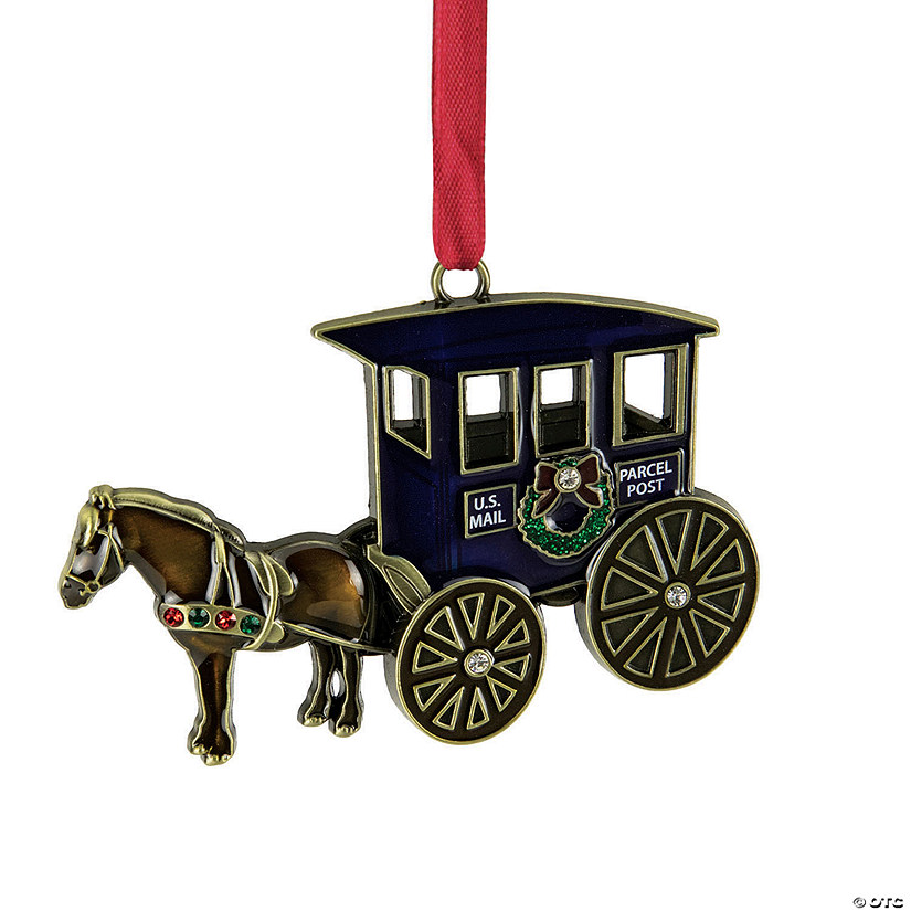 Northlight 2.25" Antique Brass-Plated Horse and Buggy Christmas Ornament with European Crystals Image