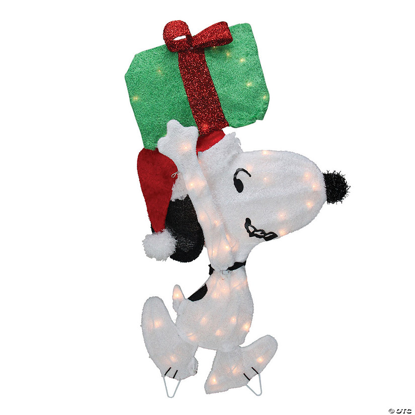 Northlight - 2.5' Pre-Lit Peanuts Snoopy with a Present Outdoor Christmas Decor Image