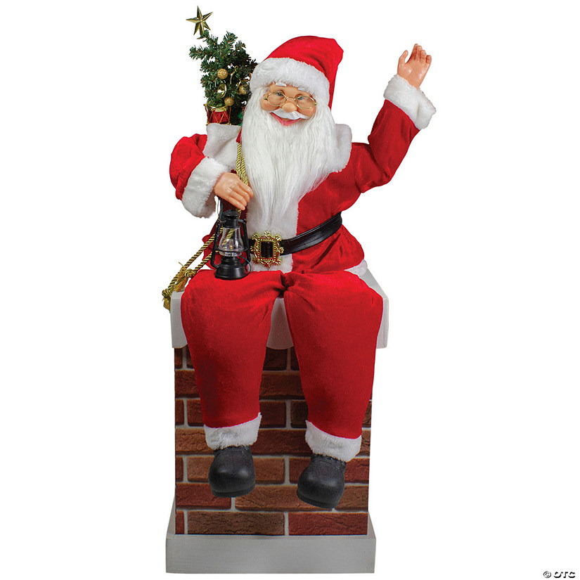 Northlight - 2.5' Santa Delivering Presents Down a Chimney Christmas Decoration Image