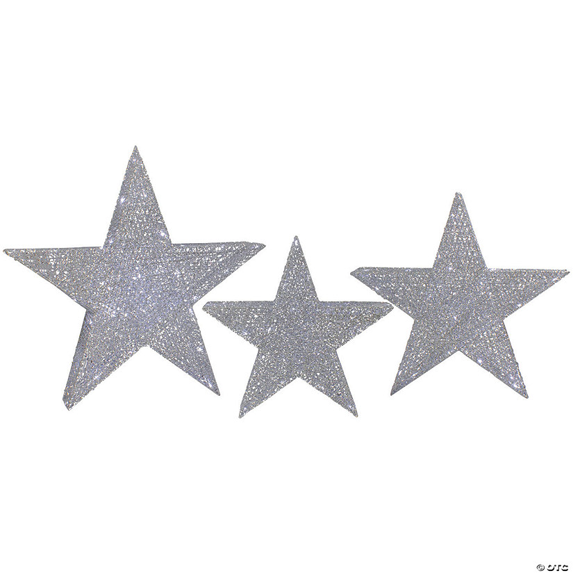 Northlight 2&#39; LED Pre-Lit Silver Stars Outdoor Christmas Decorations, Set of 3 Image