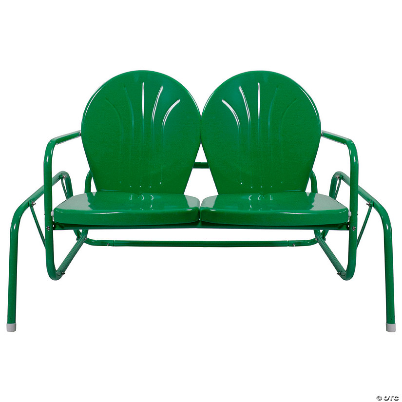 Northlight 2-Person Outdoor Retro Metal Tulip Double Glider Patio Chair, Green Image