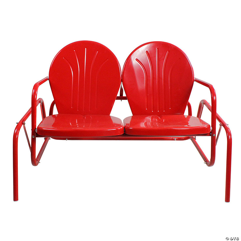 Northlight 2-Person Outdoor Retro Metal Tulip Double Glider Patio Chair, Red Image