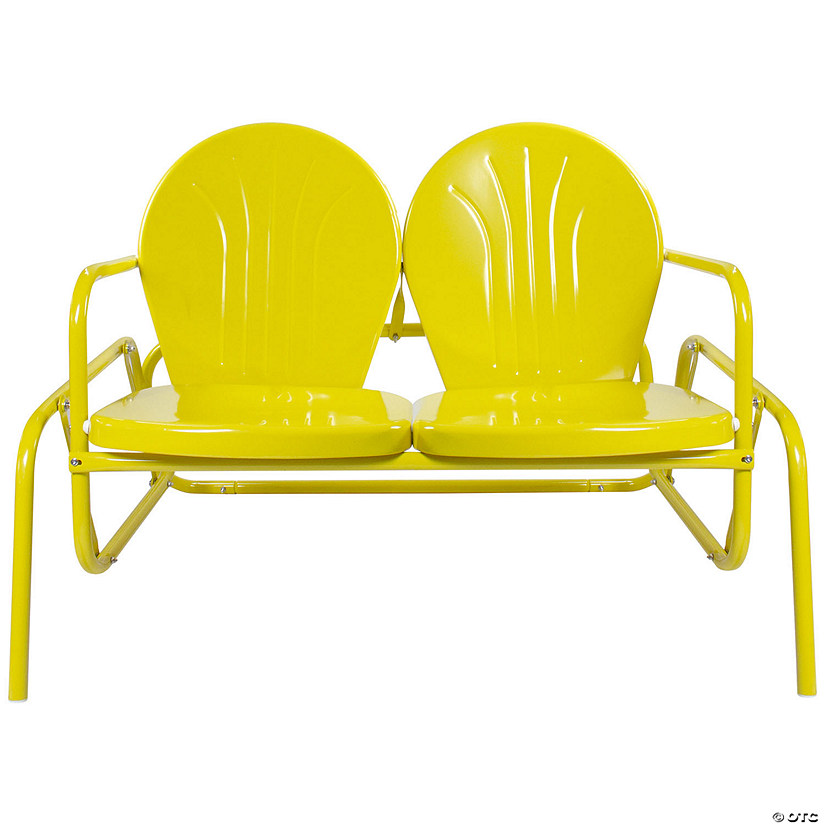 Northlight 2-Person Outdoor Retro Metal Tulip Double Glider Patio Chair Yellow Image