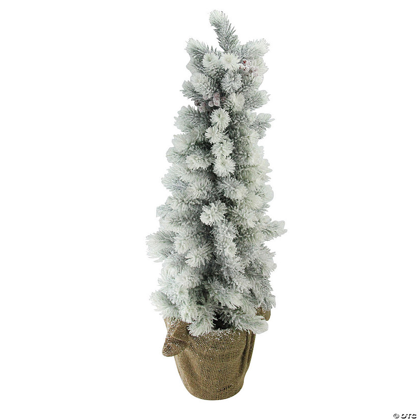 Northlight - 2' Potted Flocked Mini Pine Slim Christmas Tree with Berries - Unlit Image