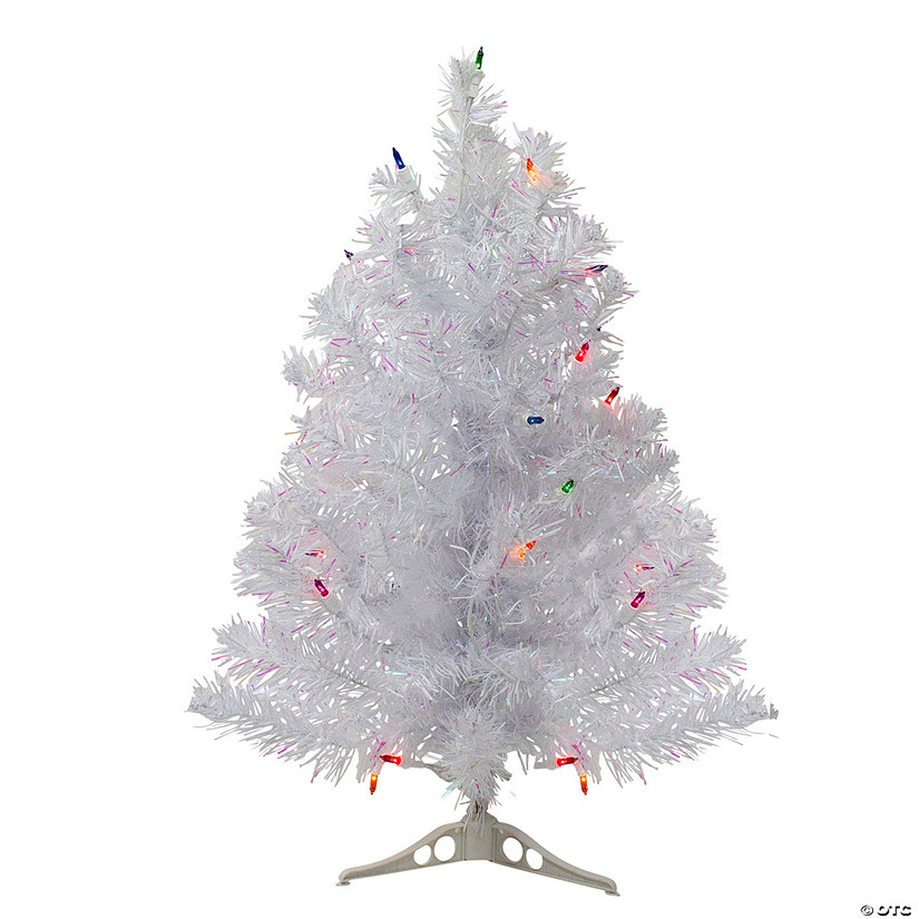 Northlight 2' Pre-Lit Medium White Iridescent Pine Artificial Christmas Tree - Multicolor Lights Image