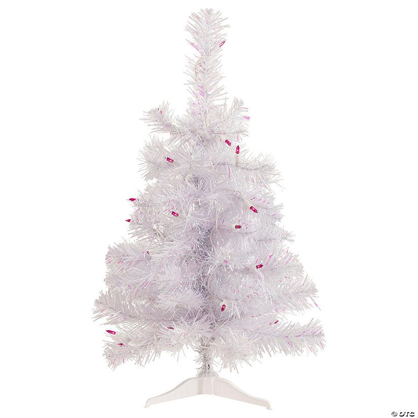 Northlight 2' Pre-lit Rockport White Pine Artificial Christmas Tree  Pink Lights Image