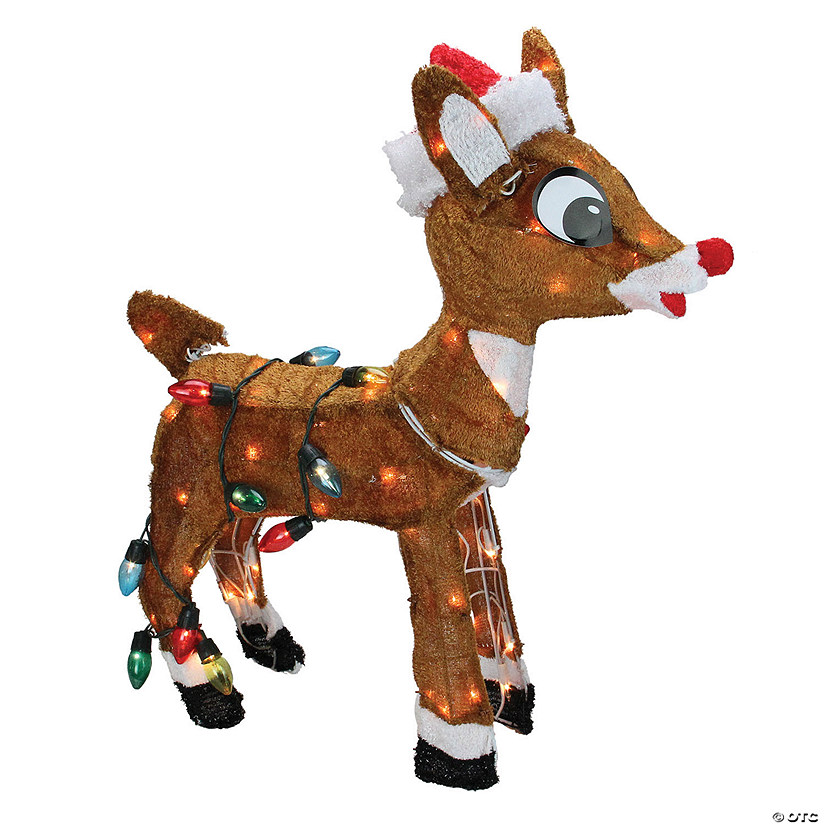 Northlight - 2' Pre-Lit Rudolph the Red-Nosed Reindeer<sup>&#174;</sup> Wrapped In Lights Outdoor Christmas Decoration Image
