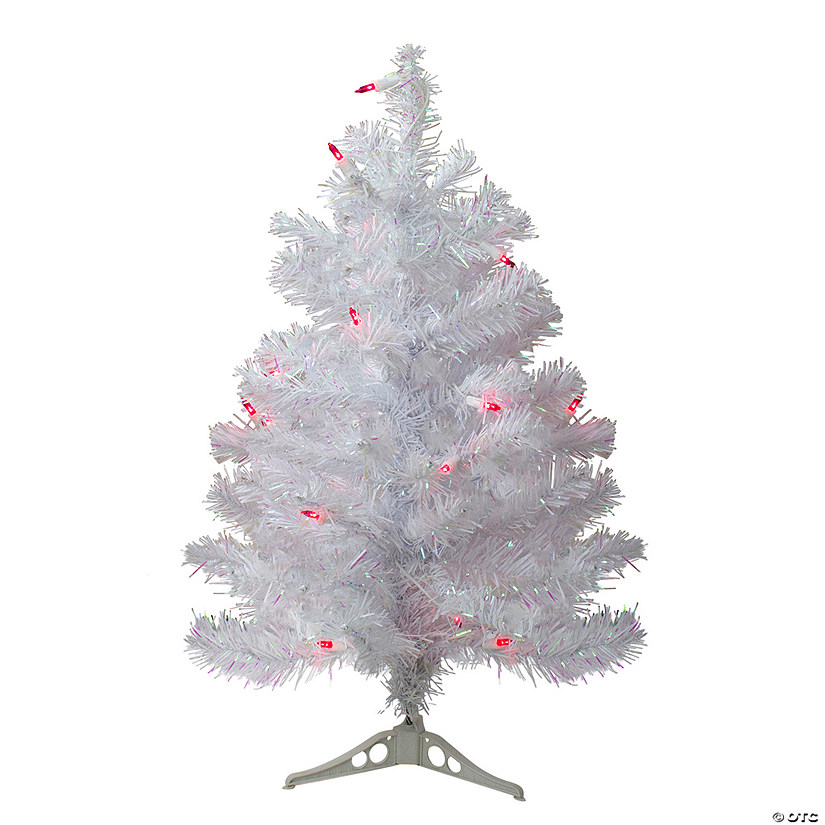Northlight 2' Pre-Lit White Pine Slim Artificial Christmas Tree - Pink Lights Image