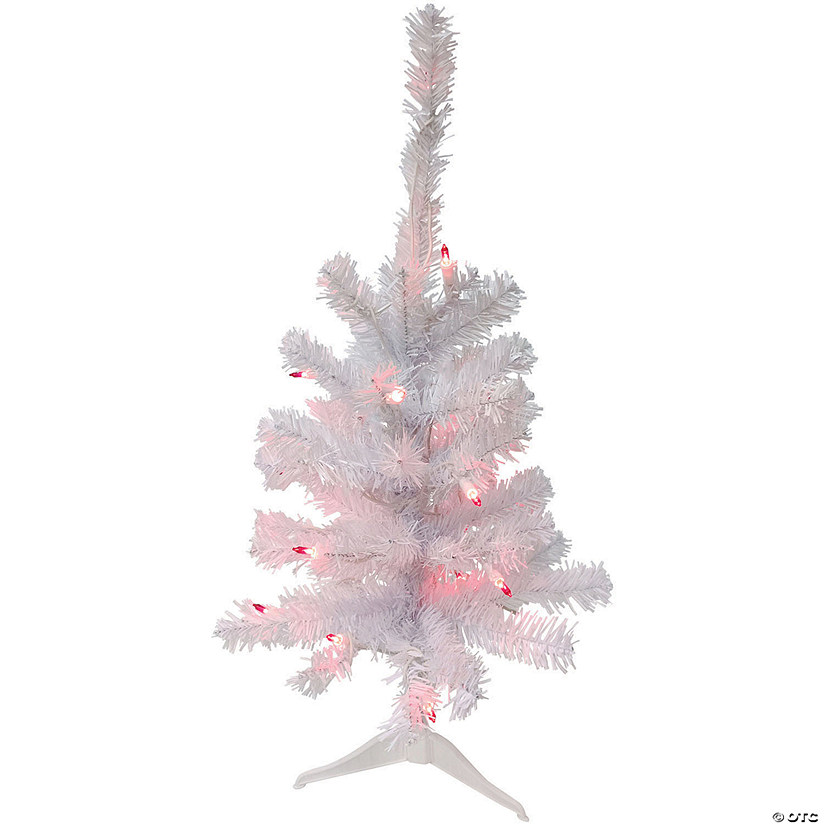Northlight 2' Pre-Lit Woodbury White Pine Slim Artificial Christmas Tree  Pink Lights Image