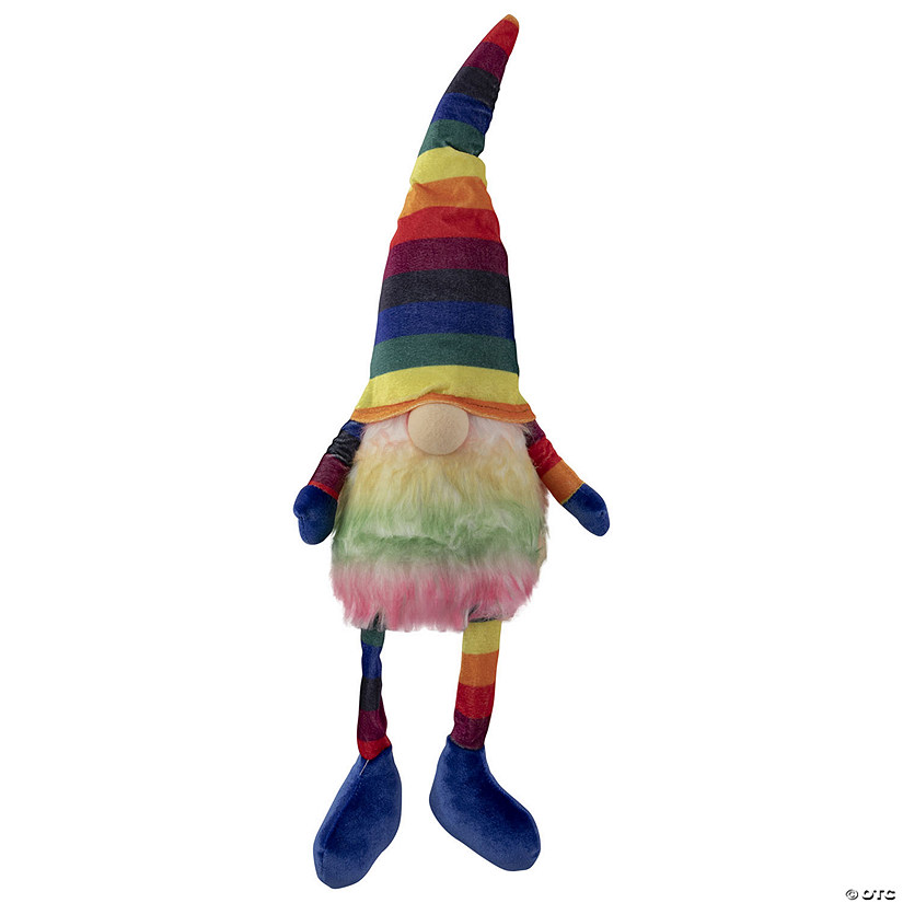 Northlight 20" bright striped rainbow springtime gnome with dangling legs Image