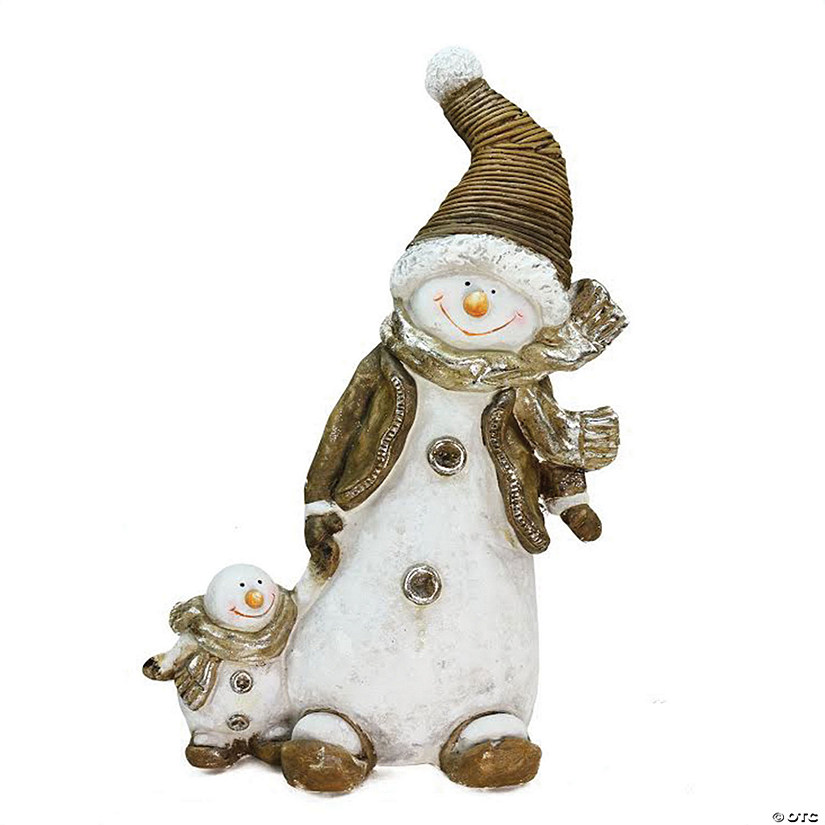 Northlight - 20" Brown and White Snowman with Snow-Baby Christmas Tabletop Figurine Image