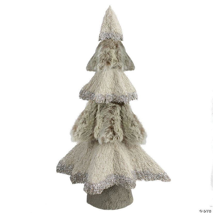 Northlight - 20" Gray and Beige Multi Textured Triangular Table Top Christmas Tree with Glitter Image