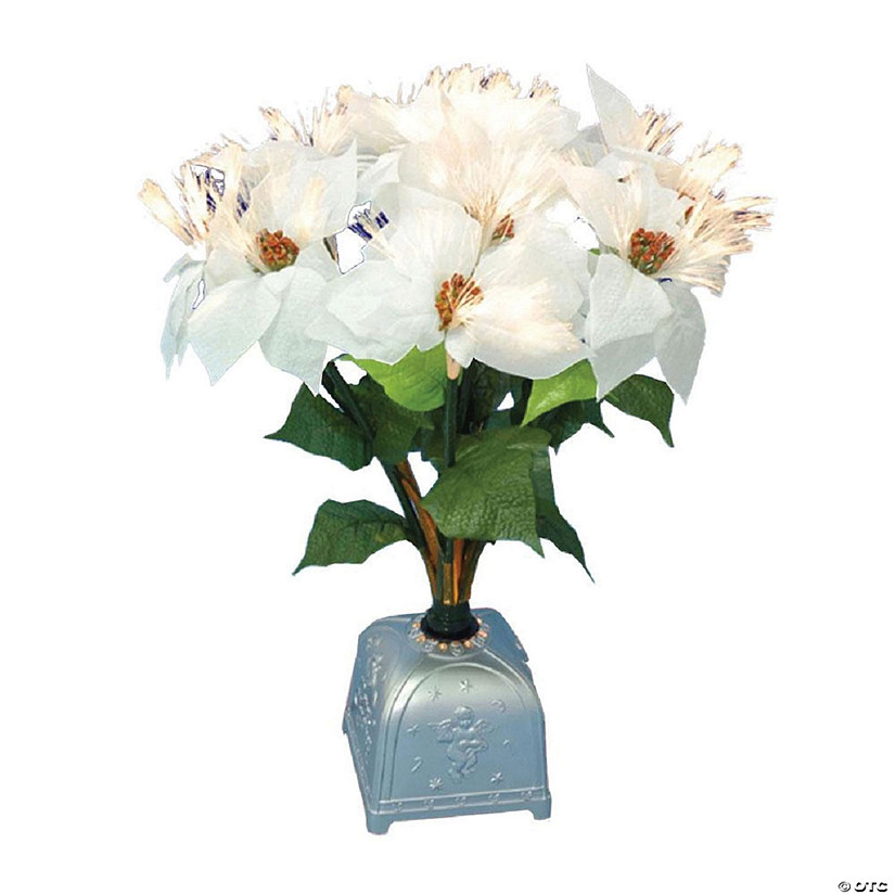 Northlight - 20" Pre-Lit White and Green Poinsettia Artificial Christmas Plant Image
