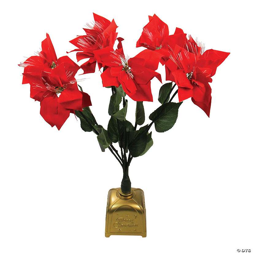 Northlight - 20" Red and Green Pre-Lit Fiber Optic Poinsettia Artificial Christmas Plant Image